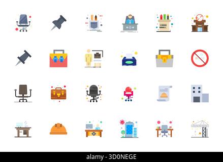 Hochmodernes Paket mit 24 Pixel ausgerichteten Vektorsymbolen, inspiriert von Workplace, im Flat-Format mit 64x64 für Schnittstellen der nächsten Generation. Stock Vektor