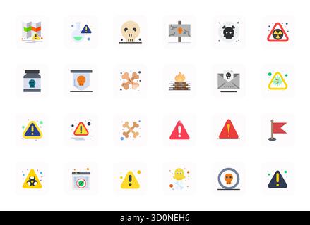 Verwandeln Sie Ihre Designs mit 24 flachen Vektorsymbolen, die sich um unsicher handeln, in einer bearbeitbaren Auflösung von 256 x 256 für maximale Klarheit. Stock Vektor