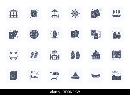 Professionelle Sammlung von 24 gefüllten Vektorsymbolen, die Deck repräsentieren, gefertigt mit einer Genauigkeit von 64x64 Pixeln für Unternehmensanwendungen. Stock Vektor