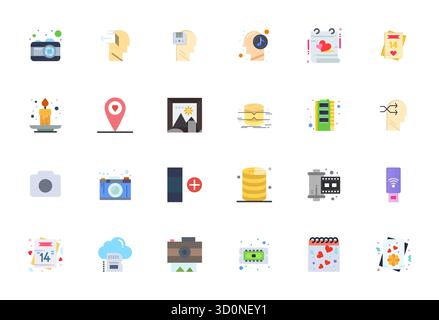 Sorgfältig zusammengestellte 24 Flat Vector Icons für Speicher mit einer perfekten Auflösung von 64x64 PIXELN für konsistente Markendarstellung und Benutzererfahrung. Stock Vektor