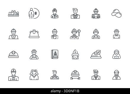 Raffiniertes Paket mit 24 Bold Line Vektorsymbolen für Arbeiter, optimiert mit 128x128 Detail verbesserte Qualität für elegantes und funktionales Design Stock Vektor