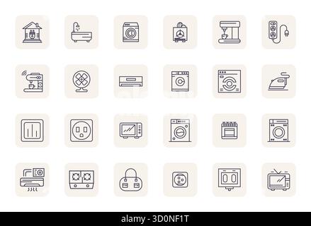 Umfassendes Toolkit mit 24 Vektorsymbolen rund um Haushaltsgeräte, entwickelt in Regular Bold Outline mit 64x64 PIXELN perfekter Präzision für vielseitige Anwendungen Stock Vektor