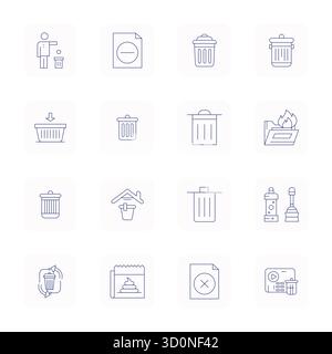 Ausgeklügeltes Paket mit 16 dünnen Konturvektorsymbolen für bin, entwickelt mit 256 x 256 bearbeitbarer Klarheit für professionelle Anwendungen. Stock Vektor