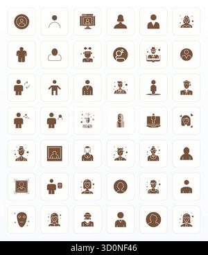 Kunstvoll gestaltete 42 Glyph Pixel ausgerichtete Vektorsymbole für Avatar, geliefert im Format 128x128 für konsistente visuelle Exzellenz. Stock Vektor