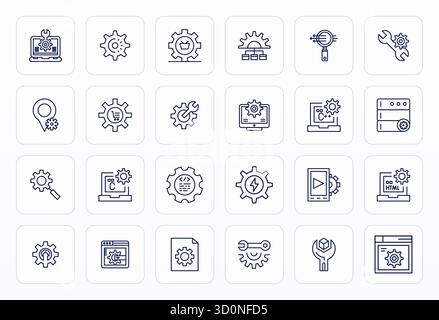 Zukunftsweisendes Paket mit 24 Vektorsymbolen rund um Optimize, das Bold Line-Design mit hochauflösendem Display zeigt perfekte Klarheit für innovatives u Stock Vektor