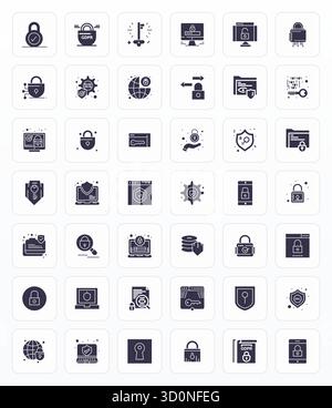 Innovatives Paket mit 42 Vektorsymbolen rund um Verschlüsselung, das Glyph-Design im perfekten Format von 64x64 PIXELN für moderne digitale Lösungen präsentiert. Stock Vektor