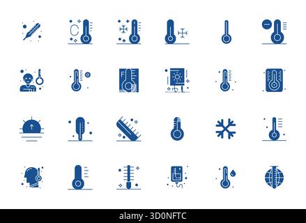 Entdecken Sie 24 Vektorsymbole mit gefülltem Gitter in 128x128-Auflösung, inspiriert von Thermometer. Perfekt für Web- und App-Schnittstellen. Stock Vektor