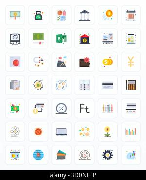 Zukunftsweisendes Paket mit 42 Vektorsymbolen rund um Finance, das flache Design mit hochauflösender, bearbeitbarer Klarheit für eine innovative Benutzeroberfläche präsentiert Stock Vektor