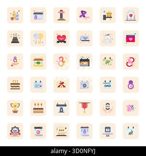 Sorgfältig gefertigte 36 flache Vektorsymbole zur Erinnerung, geliefert in Retina Ready Detail Enhanced Quality für kompromisslose Designstandards. Stock Vektor