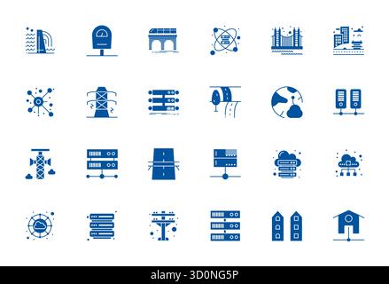 Sorgfältig zusammengestellte 24 gefüllte Vektorsymbole für Infrastruktur mit einer optimierten Auflösung von 128x128 Pixeln für konsistente Markendarstellung und Benutzer Stock Vektor