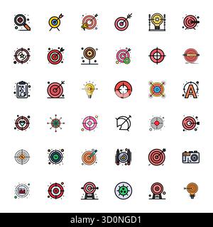 Strategisches Paket mit 36 Vektorsymbolen, die das Objektiv im Format Flat Line darstellen, optimiert mit 128x128 Pixel ausgerichteter Qualität für Profess Stock Vektor