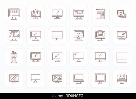 Dieses Vektor-Symbol-Paket für Bildschirmanzeigen enthält 24 Bold Line Designs im perfekten Format von 64x64 PIXELN, perfekt für die Verbesserung digitaler Schnittstellen. Stock Vektor