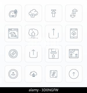 Exklusive Sammlung von 16 Thin Line Vektor-Symbolen für Upload Icon, entwickelt mit einer ausgerichteten Auflösung von 128x128 Pixeln für erstklassige Markenerlebnisse. Stock Vektor