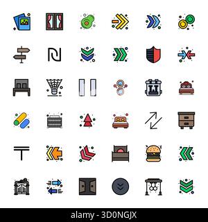 Erweiterte Sammlung von 36 bearbeitbaren Vektorsymbolen, inspiriert von Double, gefertigt in Reihe, gefüllt mit 256 x 256 Optimierung für überragende visuelle Leistung. Stock Vektor