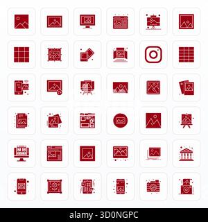 Innovatives Paket mit 36 Vektorsymbolen rund um die Galerie, das Glyph-Design im bearbeitbaren Format 256 x 256 für moderne digitale Lösungen zeigt. Stock Vektor
