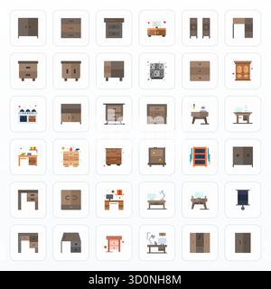 Dieses Vektor-Icon-Paket mit Schubladen enthält 36 flache Designs im Format 128x128 Detail Enhanced, perfekt für die Verbesserung digitaler Schnittstellen. Stock Vektor