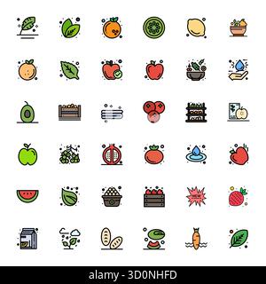 Laden Sie 36 skalierbare Vektorsymbole mit flacher Linie herunter, die speziell für Fresh entwickelt wurden und mit Pixel-optimierter hoher Auflösung für Profis geeignet sind Stock Vektor