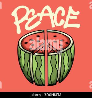 Wassermelone Split Hand gezeichnetes T-Shirt Illustration Stock Vektor