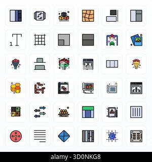Hochleistungsfähige Sammlung von 36 gefüllten Linien-Vektorsymbolen für Anordnung, entwickelt mit einer optimierten Auflösung von 64x64 Pixeln für optimale Benutzerschnittstelle Stock Vektor
