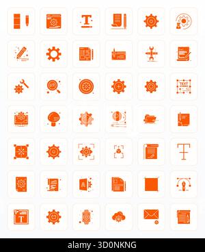 Ein dynamischer Satz von 42 Vektorsymbolen in Glyphe, speziell für Modify mit hochauflösender Pixelausrichtung, geeignet für digitale Produkte. Stock Vektor