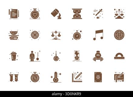 Ausgeklügeltes Paket mit 24 gefüllten Vektorsymbolen für Measure, entwickelt mit 64x64 bearbeitbarer Klarheit für professionelle Anwendungen. Stock Vektor