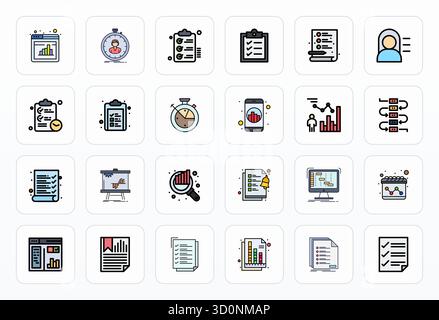 Das zukunftsfähige Paket mit 24 Vektorsymbolen rund um Progress Tracking zeigt das gefüllte Line-Design mit Retina Ready PIXELN für Innovation Stock Vektor