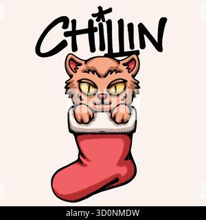 Chill Cat Hand gezeichnetes T-Shirt Illustration Stock Vektor
