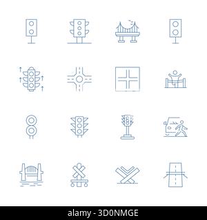 Die ultimative Sammlung von 16 Vektorsymbolen, die Crossing in dünner Linie darstellen, optimiert mit einer ausgerichteten Auflösung von 128x128 Pixeln für maximalen impac Stock Vektor