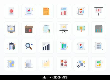 Professionelle Sammlung von 24 flachen Vektorsymbolen, die Finanzbericht darstellen, mit Retina Ready Detail Enhanced Precision für Unternehmen Stock Vektor