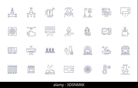 Durchdacht gestaltete 28 Vektorsymbole rund um Heizung, in dünner Linie mit hochauflösender Pixelgenauigkeit für modernes Design Stock Vektor