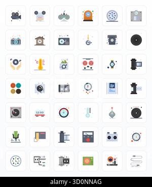 Laden Sie 42 skalierbare flache Vektorsymbole herunter, die für analoge Anwendungen entwickelt wurden, mit einer Auflösung von 256 x 256 für professionelle und kreative Projekte geeignet sind Stock Vektor