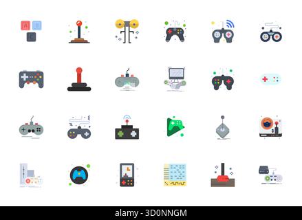Sorgfältig gefertigte 24 flache Vektorsymbole für Gamepad, geliefert in 128x128 PIXEL perfekter Qualität für kompromisslose Designstandards. Stock Vektor
