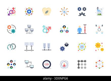 Verwandeln Sie Ihre Designs mit 24 flachen Vektorsymbolen, die sich um Linked drehen, in einer Auflösung von 128x128 für maximale Klarheit. Stock Vektor