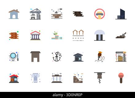 Ultimative Sammlung von 24 Vektorsymbolen, die Foundation in flacher Ästhetik darstellen, optimiert mit hochauflösender Pixelausrichtung für maximale Auflösung Stock Vektor