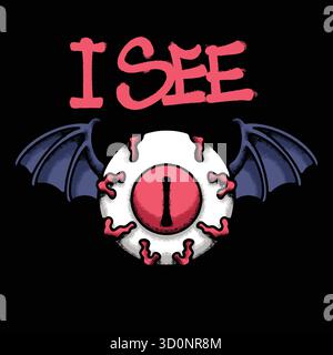 Auge mit Hand gezeichneter Illustration des Fledermaus Wings Stock Vektor