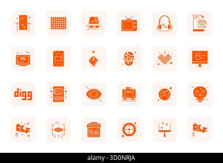 Ultimative Sammlung von 24 Vektorsymbolen, die pixelig in gefüllter Ästhetik darstellen, optimiert mit 256 x 256 Pixel ausgerichteter Auflösung für maximale Wirkung. Stock Vektor