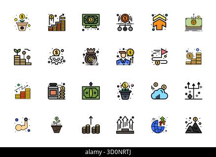 Umfassendes Paket mit 24 Vektorsymbolen in Flat Line-gefülltem Design für Verstärkungen in gestochen scharfer, optimierter Qualität mit 128 x 128 Pixeln. Stock Vektor