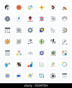 Optimieren Sie Ihre Projekte mit 42 flachen Vektorsymbolen, die sich um Dynamic drehen, mit hochauflösender Pixelausrichtung, ideal für Clean und Professi Stock Vektor