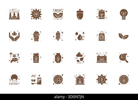 Raffiniertes Paket mit 24 gefüllten Vektorsymbolen für Nachhaltigkeit, optimiert mit editierbarer High Resolution Qualität für elegantes und funktionales Design sol Stock Vektor
