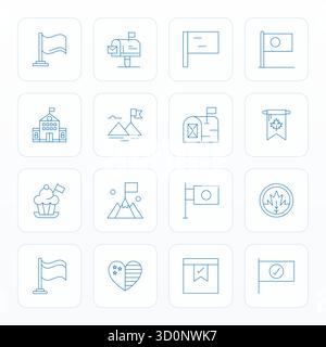 Die ultimative Sammlung von 16 Vektorsymbolen, die Flag in dünner Linie darstellen, optimiert mit Retina Ready Pixel Aligned Resolution für maximale impa Stock Vektor