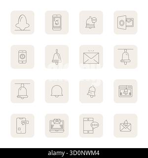 Essential Pack mit 16 detaillierten Vektorsymbolen für neue Nachrichten im dünnen Outline-Format, Größe 128x128 für optimale Leistung und Skalierbarkeit. Stock Vektor