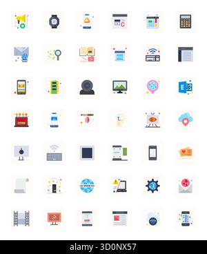 Innovatives Paket mit 42 Vektorsymbolen rund um Digital mit flachem Design im perfekten Format mit 128x128 PIXELN für moderne digitale Lösungen. Stock Vektor