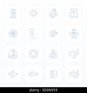 Perfekt ausbalancierte 16 dünne Gitter-Vektorsymbole für Marine, Größe in hoher Auflösung für harmonische Integration in digitale Designprojekte. Stock Vektor