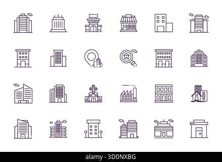 Raffiniertes Paket mit 24 Bold Line Vektorsymbolen für gewerbliche Immobilien, optimiert mit 64x64 PIXELN perfekte Qualität für elegantes und funktionales Design Stock Vektor
