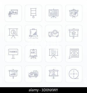 Die ultimative Sammlung von 16 Vektorsymbolen, die visuelle Hilfe in dünner Linie darstellen, optimiert mit einer ausgerichteten Auflösung von 64x64 Pixeln für maximale impac Stock Vektor