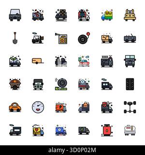 Sorgfältig kuratierte Vektorsymbole mit 36 Linien für Lkw, mit 128x128 Display perfekte Auflösung für konsistente Markendarstellung und Benutzerdarstellung Stock Vektor