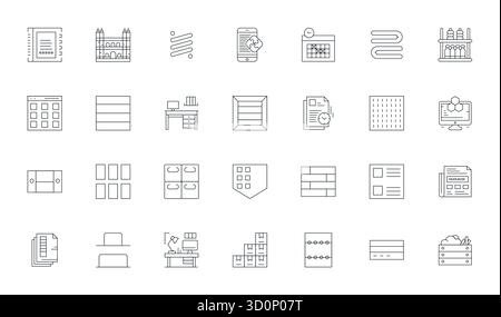 Sorgfältig gefertigte 28 Thin Line Vektorsymbole für organisierte, in 64x64 Grid angepasste Qualität für kompromisslose Designstandards. Stock Vektor