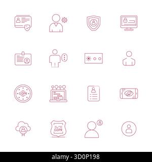 Essential Pack mit 16 detaillierten Vektorsymbolen für persönliche Daten im Thin Line-Format, in hoher Auflösung für optimale Leistung und e Stock Vektor