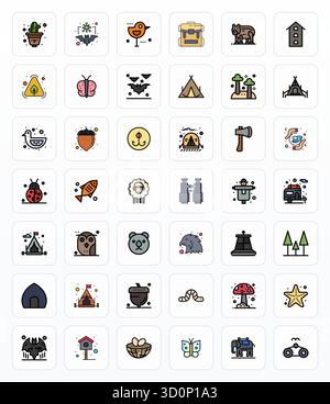 Kuratiertes Paket mit 42 hochauflösenden Vektorsymbolen im gefüllten Liniendesign, das sich um Wildlife-Konzepte mit Pixel-optimierter Klarheit dreht. Stock Vektor