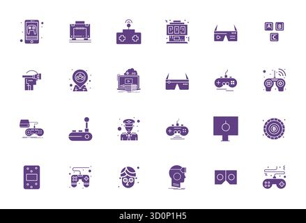 Kunstvoll gestaltete Vektorsymbole mit 24 gefüllten Pixeln für Gaming im Format 128x128 für konsistente visuelle Qualität. Stock Vektor